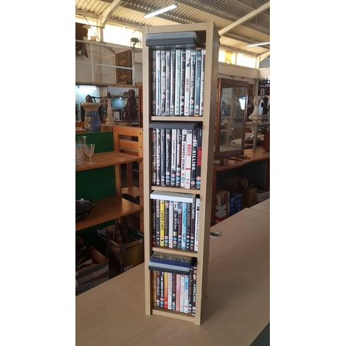 238 - Collection of Approx. 50 x DVDs in Light Wood Effect 4-Tier DVD Rack