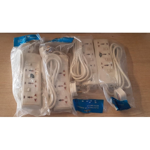 240 - 4 x Plug Adapters / Extension Leads with 3-Sockets and Switch, (Unused), (4)