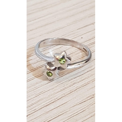 252 - Silver Ring (.925) with Cyprus Assay Stamp, with 2 x Green Crystals in Centre of 2 x Stars, (Approx.... 