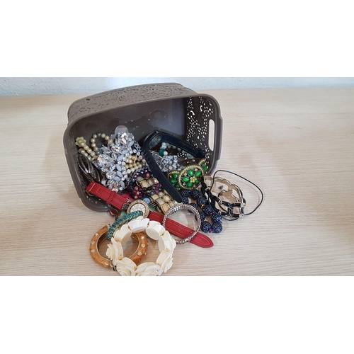 390 - Large Collection of Costume Jewellery; Bracelets, Watches, Necklaces, Rings, etc, in Plastic Basket