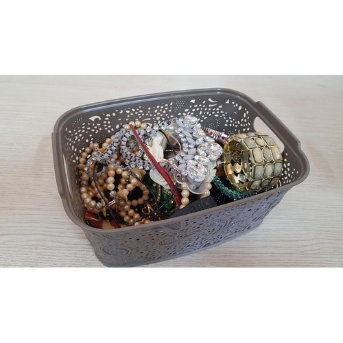 390 - Large Collection of Costume Jewellery; Bracelets, Watches, Necklaces, Rings, etc, in Plastic Basket