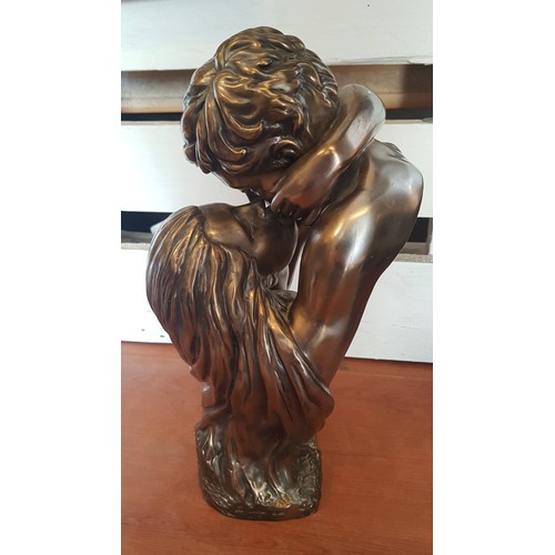 215 - 'Romantic Bust', a Metallic Effect Statues of Man and Woman Kissing, 'La Anina, 1997', (Approx. H: 3... 