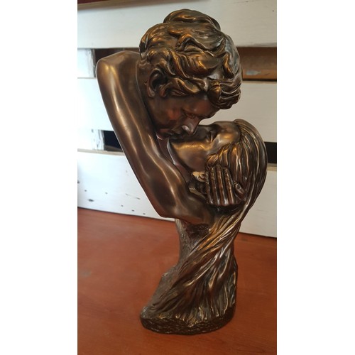 215 - 'Romantic Bust', a Metallic Effect Statues of Man and Woman Kissing, 'La Anina, 1997', (Approx. H: 3... 