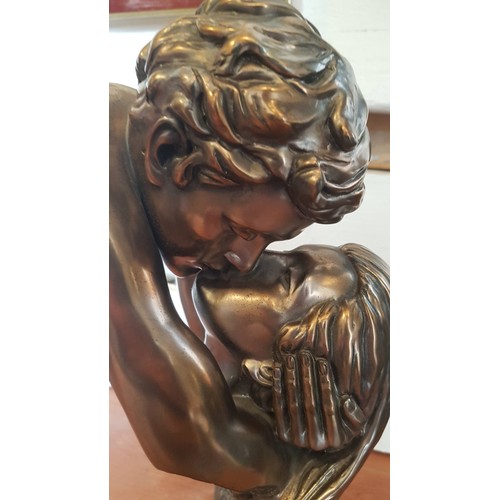 215 - 'Romantic Bust', a Metallic Effect Statues of Man and Woman Kissing, 'La Anina, 1997', (Approx. H: 3... 