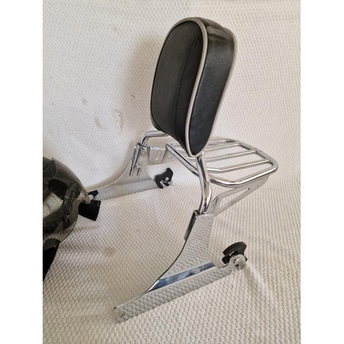 143 - Harley Davidson Chromed Motorcycle Backrest and Luggage Rack, Together with Harley Davidson Helmet, ... 