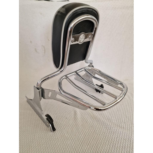 143 - Harley Davidson Chromed Motorcycle Backrest and Luggage Rack, Together with Harley Davidson Helmet, ... 