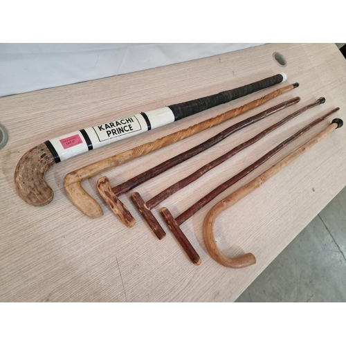 37 - Collection of 5 x Assorted Vintage Walking Sticks and a Hockey Stick, (6)