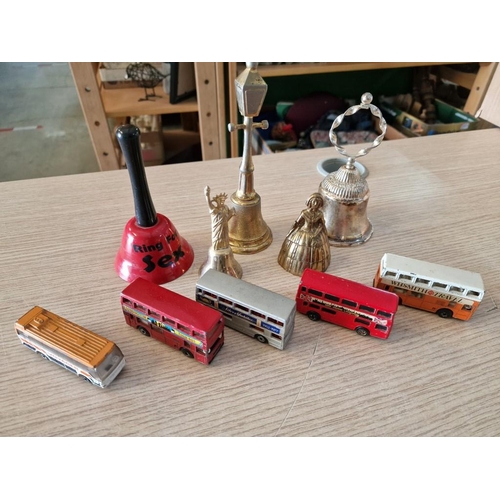 41 - Collection of 5 x Assorted Bells, Together with 5 x Matchbox Toys / Model Busses, (10)