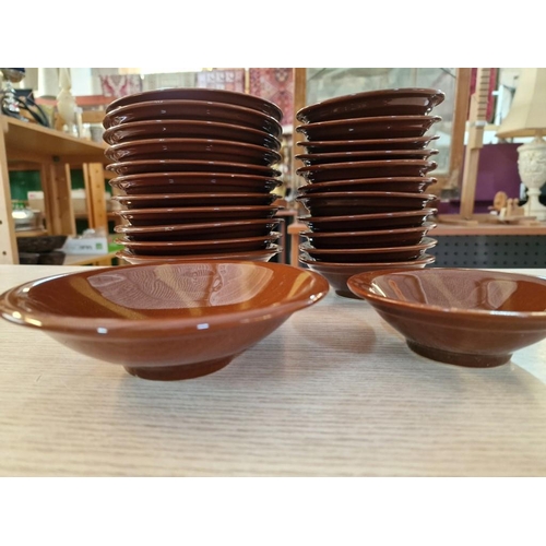 42 - Set of 12 x Large and 12 x Small Retro Style Brown Bowls