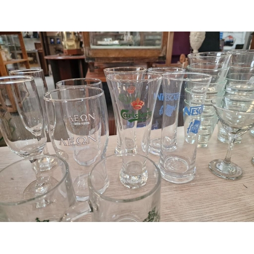 43 - 2 x Boxes of Assorted Glassware; Incl. KEO, Carlsberg, Leon, Nescafe, Set of 12 Beer Glasses, etc