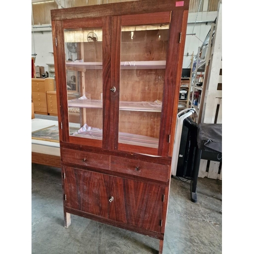 55 - Vintage Cypriot Cabinet with Mesh Sides, Double Glazed Front Doors, 2-Drawers and Double Cupboard, (... 