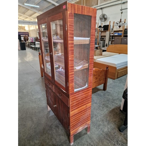 55 - Vintage Cypriot Cabinet with Mesh Sides, Double Glazed Front Doors, 2-Drawers and Double Cupboard, (... 