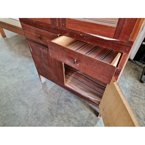 55 - Vintage Cypriot Cabinet with Mesh Sides, Double Glazed Front Doors, 2-Drawers and Double Cupboard, (... 