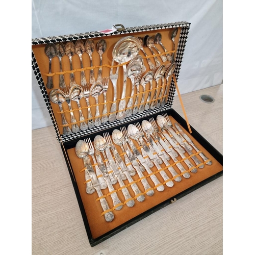 64 - Cased 12-Place Cutlery Set with Serving Utensils