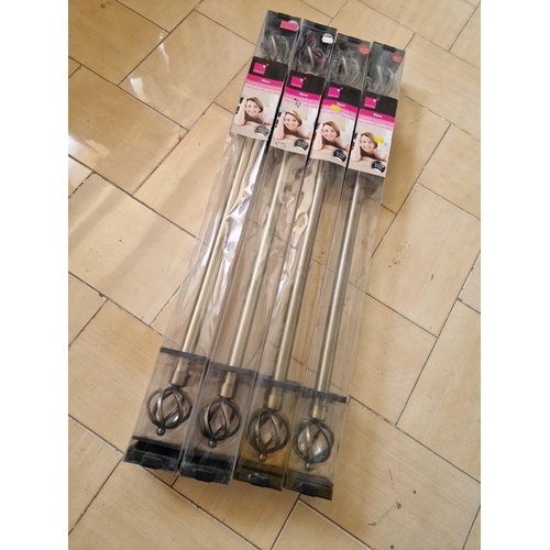 65 - 4 x Antique Brass Colour Extendable Metal Curtain Poles, (70-120cm), Unused in Boxes, (4)