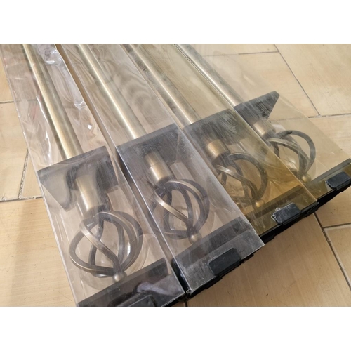 65 - 4 x Antique Brass Colour Extendable Metal Curtain Poles, (70-120cm), Unused in Boxes, (4)