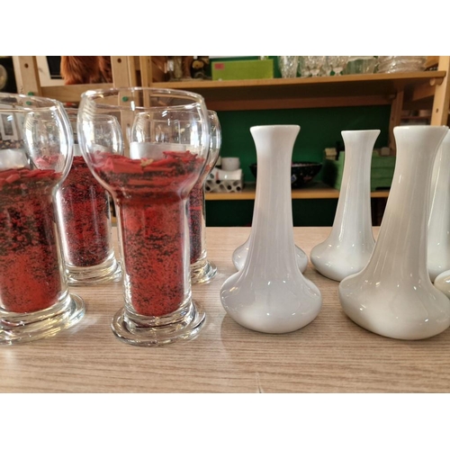 67 - Collection of Home / Table Decoration Items; 10 x White Ceramic Vases and 4 x Glass Candle Holders, ... 