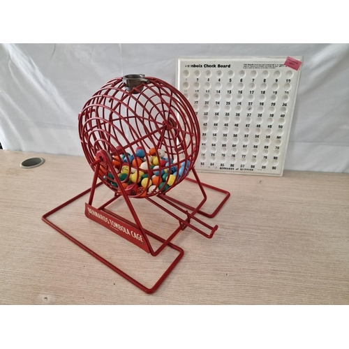 7 - Vintage 'Bernards Tombola Game'; Red Metal Frame Revolving Cage, Hand Wound and Automatic Ball Colle... 