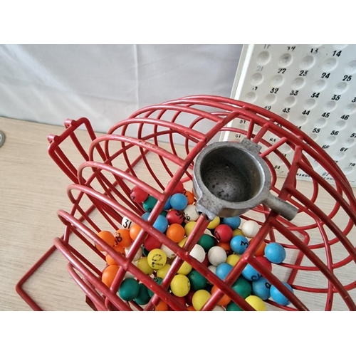 7 - Vintage 'Bernards Tombola Game'; Red Metal Frame Revolving Cage, Hand Wound and Automatic Ball Colle... 