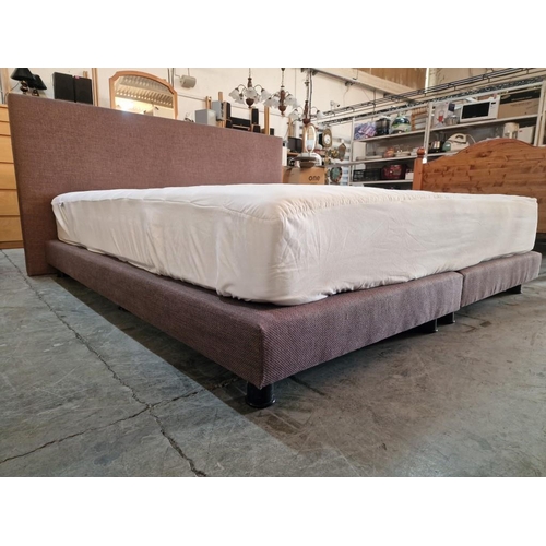 153 - Super King Size Bed (Box Spring) with Fabric Headboard and Surround, with IKEA 'Hyllestad' Pocket Sp... 