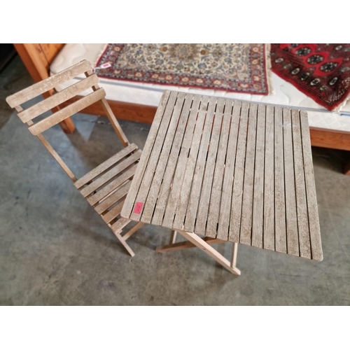 627 - Wooden Slat Folding Garden / Patio Table and Chair, (2)