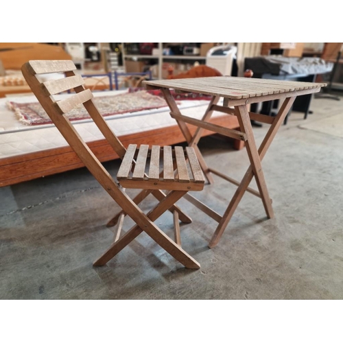 627 - Wooden Slat Folding Garden / Patio Table and Chair, (2)