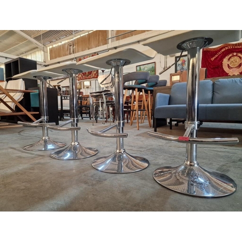 629 - Set of 4 x Modern Chrome Bar Stools with White Leatherette Seat, Adjustable Heights, with Chrome Foo... 