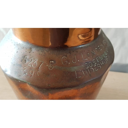 169 - Large Vintage Copper Plated Milk Churn, Marked 'G.J Langenhoven, Soeimelksvle, Lindeshof, 5237-5, 3.... 