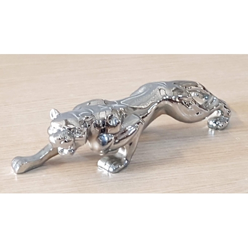 171 - Large Chrome Cat Figurine / Award by Roeager (Approx. 27.5 x 5.5 x 6.5cm, 700g)