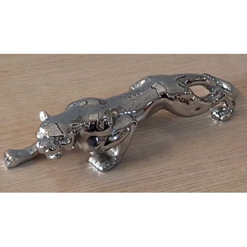 171 - Large Chrome Cat Figurine / Award by Roeager (Approx. 27.5 x 5.5 x 6.5cm, 700g)