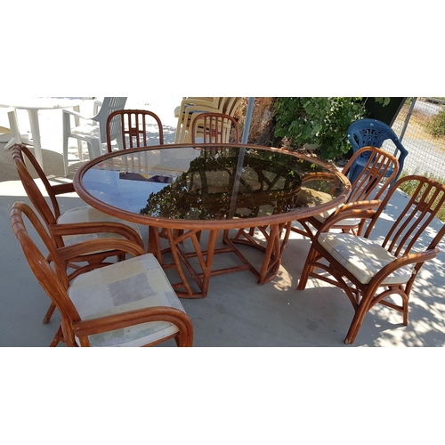 190 - Bamboo and Glass Top Garden / Patio Table and Chairs Set, (Approx. 175 x 115 x 75cm Overall) with 6 ... 