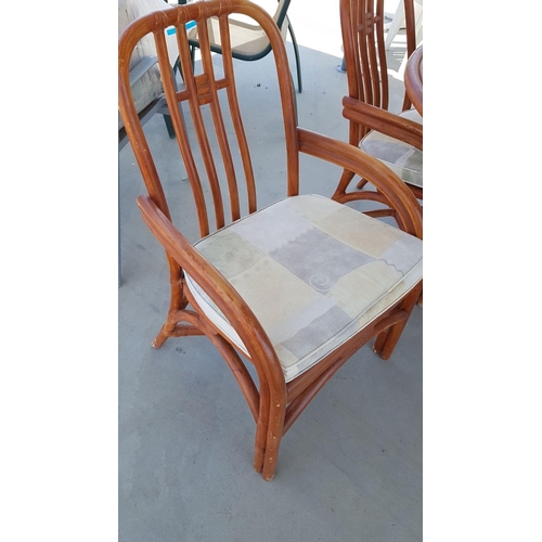 190 - Bamboo and Glass Top Garden / Patio Table and Chairs Set, (Approx. 175 x 115 x 75cm Overall) with 6 ... 