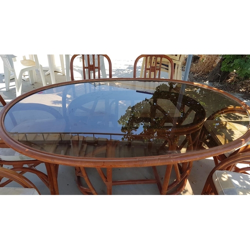 190 - Bamboo and Glass Top Garden / Patio Table and Chairs Set, (Approx. 175 x 115 x 75cm Overall) with 6 ... 