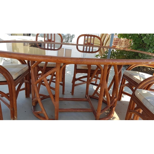 190 - Bamboo and Glass Top Garden / Patio Table and Chairs Set, (Approx. 175 x 115 x 75cm Overall) with 6 ... 