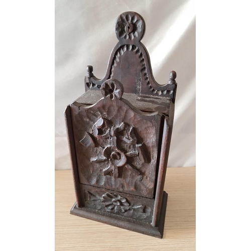 306 - Antique Hand Carved Tall Salt Box / Cabinet, (Approx. 10 x 17.5 x 34cm), Together with Oriental Styl... 