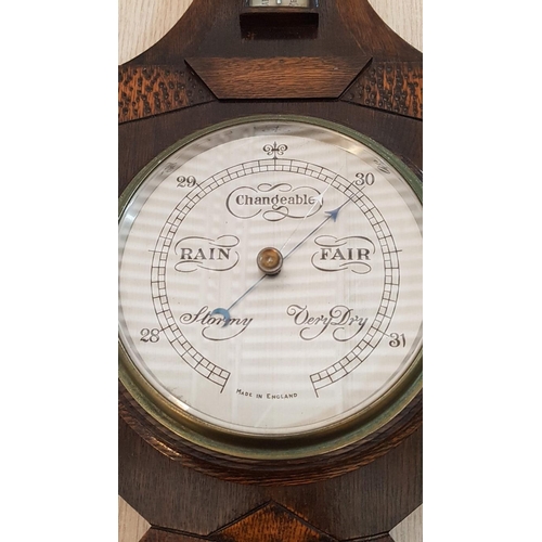 307 - Vintage English Solid Wood Barometer and Thermometer, (Approx. L: 62cm)