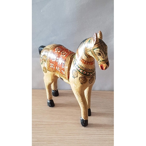 308 - Vintage Folk Art; Hand Painted Wooden Indian Ghodi Wedding Horse, (Approx. 20 x 21 x 5cm Overall)