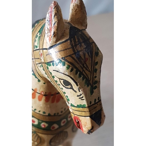 308 - Vintage Folk Art; Hand Painted Wooden Indian Ghodi Wedding Horse, (Approx. 20 x 21 x 5cm Overall)