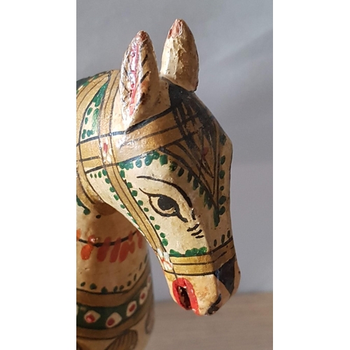 308 - Vintage Folk Art; Hand Painted Wooden Indian Ghodi Wedding Horse, (Approx. 20 x 21 x 5cm Overall)