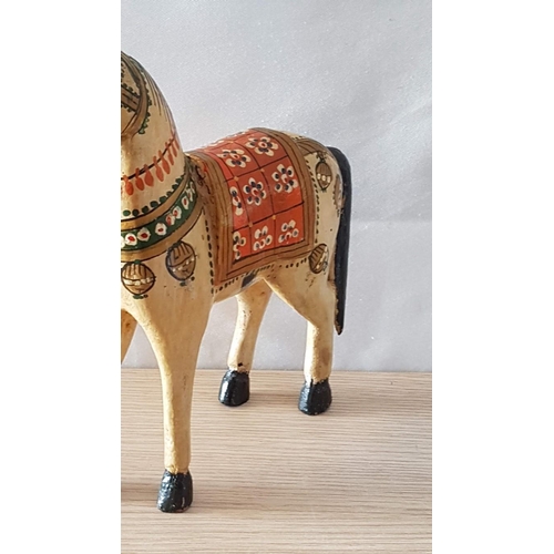 308 - Vintage Folk Art; Hand Painted Wooden Indian Ghodi Wedding Horse, (Approx. 20 x 21 x 5cm Overall)