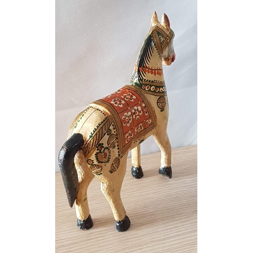 308 - Vintage Folk Art; Hand Painted Wooden Indian Ghodi Wedding Horse, (Approx. 20 x 21 x 5cm Overall)