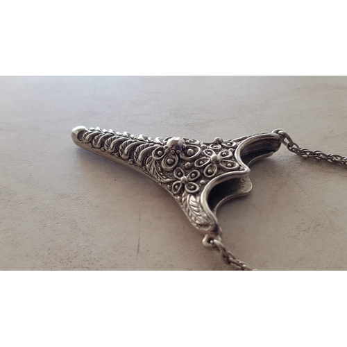 161 - Ornate Vintage Style Silver Tone Tussie Mussie / Heirloom Scissor Pendant on Long Chain, Together wi... 