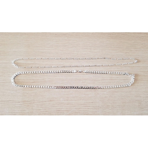 184 - Silver Men's Neck Chains (Stamped .925) Cuban Chain (Approx. L: 75cm, 40g), Figaro Chain (Approx. L:... 