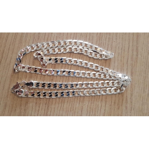 184 - Silver Men's Neck Chains (Stamped .925) Cuban Chain (Approx. L: 75cm, 40g), Figaro Chain (Approx. L:... 