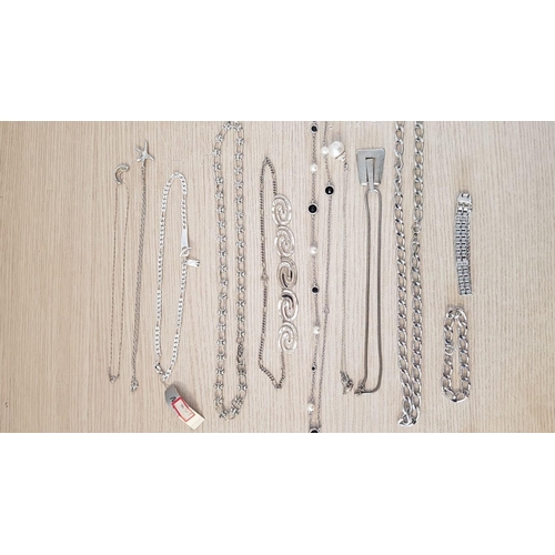 304 - Large Collection of Costume Jewellery in Silver Tones; Necklaces, Bracelets, etc