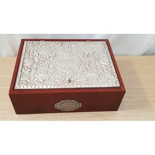 537 - Jewellery Box in Worked Silver and Wood, (Approx. 21.5 x 17 x 7cm)