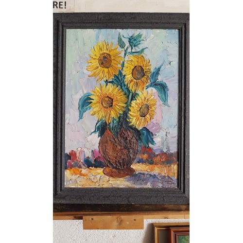 474 - Framed Oil Painting on Board of Sunflowers, by Mike Rashkof, (Approx. 68 x 89cm)