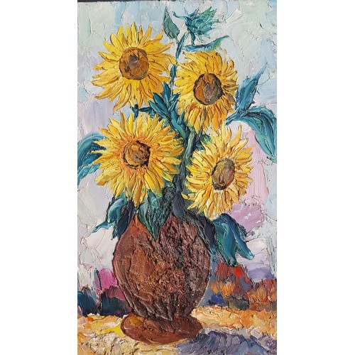 474 - Framed Oil Painting on Board of Sunflowers, by Mike Rashkof, (Approx. 68 x 89cm)