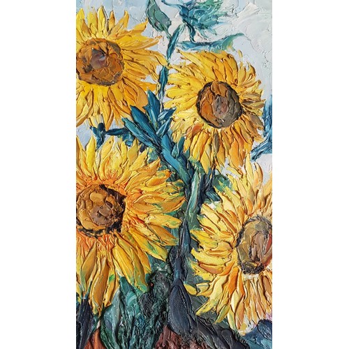 474 - Framed Oil Painting on Board of Sunflowers, by Mike Rashkof, (Approx. 68 x 89cm)