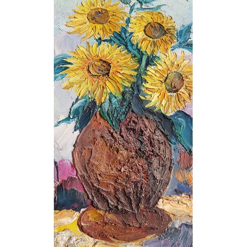 474 - Framed Oil Painting on Board of Sunflowers, by Mike Rashkof, (Approx. 68 x 89cm)